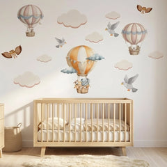 Hot Air Balloon Wall Sticker Set – Dreamy Clouds & Birds Decal