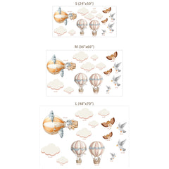 Hot Air Balloon Wall Sticker Set – Dreamy Clouds & Birds Decal