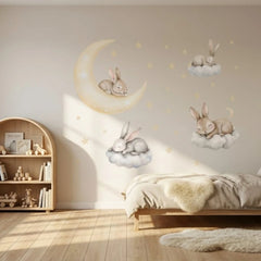 Sleeping Bunny Moon Wall Sticker – Cute Rabbit Clouds Decal