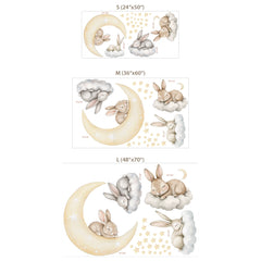Sleeping Bunny Moon Wall Sticker – Cute Rabbit Clouds Decal
