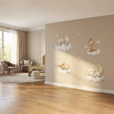 Sleepy Animals Moon and Stars Wall Sticker Set – Nursery Kids Room Removable Decal