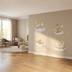 Sleepy Animals Moon and Stars Wall Sticker Set – Nursery Kids Room Removable Decal