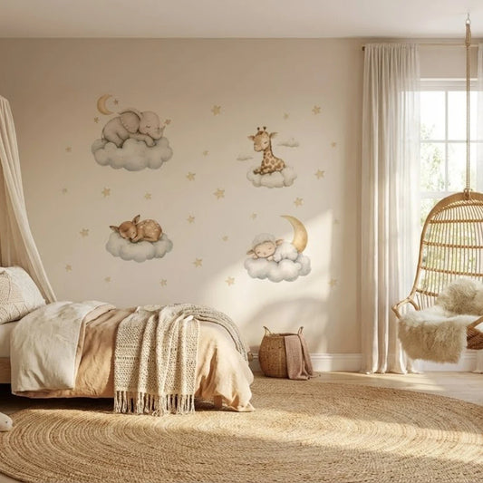Sleepy Animals Moon & Stars Wall Sticker Set