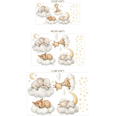 Sleepy Animals Moon and Stars Wall Sticker Set – Nursery Kids Room Removable Decal