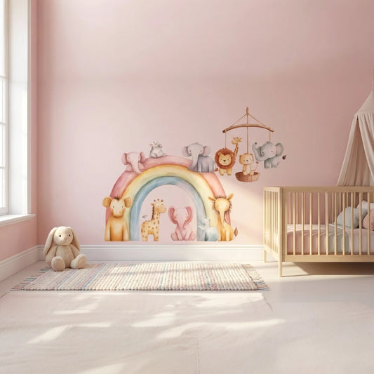Cute Safari Animals Rainbow Wall Sticker Set
