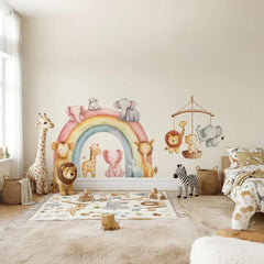 Cute Safari Animals Rainbow Wall Sticker Set – Kids Room Nursery Removable Decal