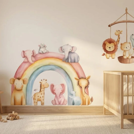 Cute Safari Animals Rainbow Wall Sticker Set