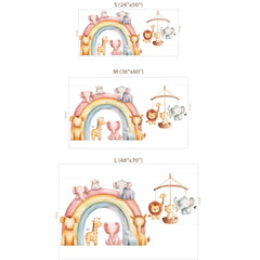 Cute Safari Animals Rainbow Wall Sticker Set – Kids Room Nursery Removable Decal