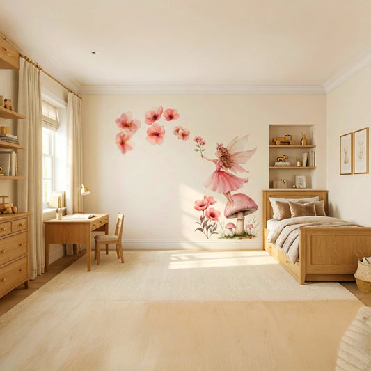 Pink Fairy Flowers Wall Sticker Set