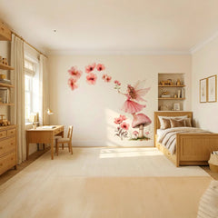 Pink Fairy Flowers Wall Sticker Set – Girls Room Nursery Removable Decal