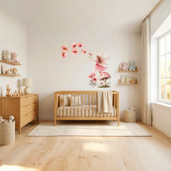 Pink Fairy Flowers Wall Sticker Set – Girls Room Nursery Removable Decal