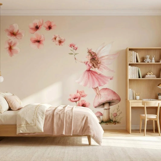 Pink Fairy Flowers Wall Sticker Set