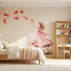 Pink Fairy Flowers Wall Sticker Set – Girls Room Nursery Removable Decal
