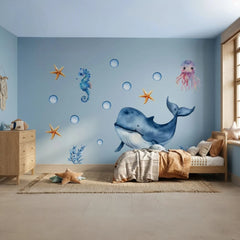 Whale and Sea Friends Ocean Wall Sticker Set – Nursery Kids Room Removable Decal