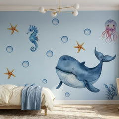 Whale and Sea Friends Ocean Wall Sticker Set – Nursery Kids Room Removable Decal