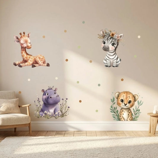 Cute Safari Animals Wall Sticker Set
