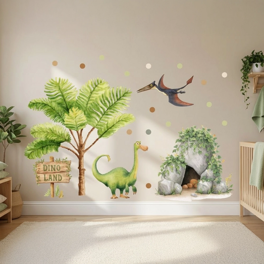 Cute Dinosaur Jungle Wall Decal Set for Kids Room