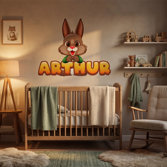 Cute Bunny Name Wall Decal – Personalized Kids Room Wall Sticker