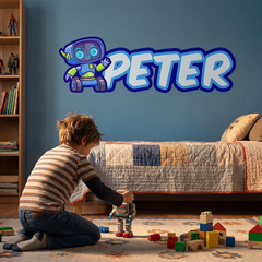 Personalized Robot Name Wall Decal – Kids Room Boys Room Removable Sticker