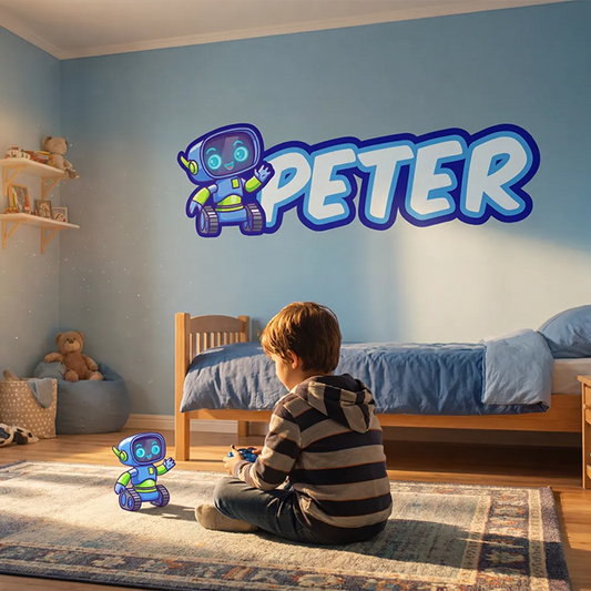 Personalized Robot Name Wall Decal – Kids Room Boys Room Removable Sticker