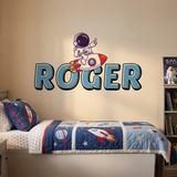 Astronaut Rocket Name Wall Decal – Personalized Space Kids Room Removable Sticker