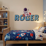 Astronaut Rocket Name Wall Decal – Personalized Space Kids Room Removable Sticker
