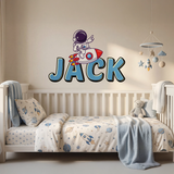Astronaut Rocket Name Wall Decal – Personalized Space Kids Room Removable Sticker