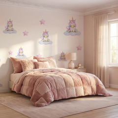 Pastel Unicorn on Clouds Nursery Wall Sticker Set – Girls Room Removable Decal