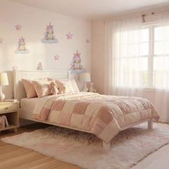 Pastel Unicorn on Clouds Nursery Wall Sticker Set – Girls Room Removable Decal