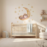 Sleeping Bear on Moon Nursery Wall Sticker – Kids Room Stars Removable Decal