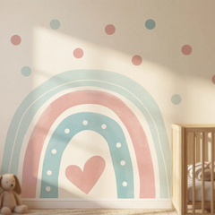 Pastel Rainbow Heart Nursery Wall Decal with Polka Dots – Girls Room Removable Sticker