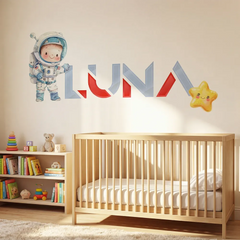 Personalized Astronaut Name Wall Decal Set – Kids Room Removable Sticker