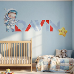 Personalized Astronaut Name Wall Decal Set – Kids Room Removable Sticker