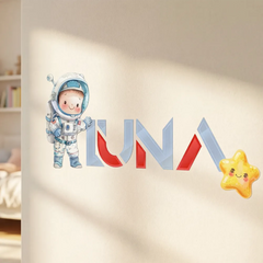 Personalized Astronaut Name Wall Decal Set – Kids Room Removable Sticker