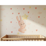 Personalized Bunny Wall Decal with Star Balloon – Kids Room Nursery Removable Sticker