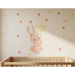Personalized Bunny Wall Decal with Star Balloon – Kids Room Nursery Removable Sticker