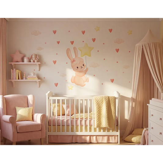 Personalized Bunny Wall Decal with Star Balloon – Kids Room Nursery Removable Sticker