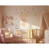 Personalized Bunny Wall Decal with Star Balloon – Kids Room Nursery Removable Sticker