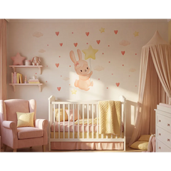 Personalized Bunny Wall Decal with Star Balloon – Kids Room Nursery Removable Sticker