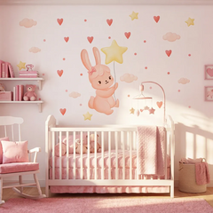 Personalized Bunny Wall Decal with Star Balloon – Kids Room Nursery Removable Sticker