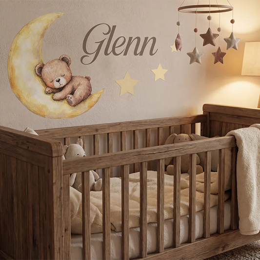 Personalized Nursery Sleeping Bear on The Moon Wall Sticker