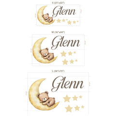 Personalized Nursery Sleeping Bear on the Moon Wall Sticker – Kids Room Decal