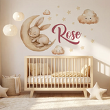 Personalized Bunny on Moon Nursery Wall Decal – Kids Room Removable Sticker