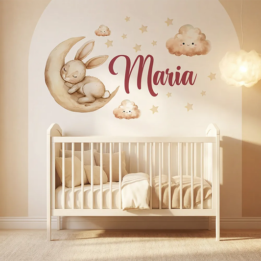 Personalized Bunny on Moon Nursery Wall Decal