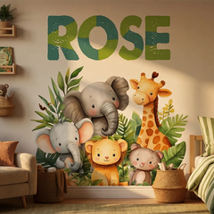 Personalized Name Jungle Animal Wall Decal – Kids Room Nursery Removable Sticker