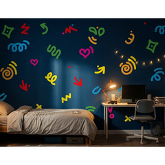 Colorful Abstract Wall Decal Set – Modern Bedroom Kids Room Removable Sticker