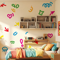 Colorful Abstract Wall Decal Set – Modern Bedroom Kids Room Removable Sticker