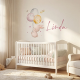 Personalized Bunny Wall Decal with Balloons – Kids Room Nursery Removable Sticker