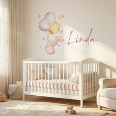 Personalized Bunny Wall Decal with Balloons – Kids Room Nursery Removable Sticker