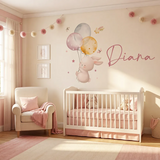 Personalized Bunny Wall Decal with Balloons – Kids Room Nursery Removable Sticker